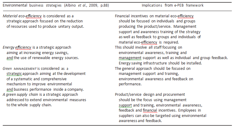 Environmental business strategy implications of e-PEB framework